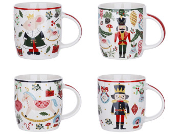 Кружка фарфоровая Happy Holidays, 4 дизайна, 365мл (цена за 1шт)