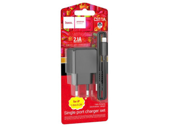 Мережевий Зарядний Пристрій Hoco CS11A 1USB 2.1A+USB to Lightning, Колір Чорний