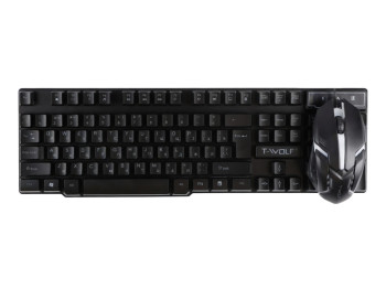 Клавиатура и мышь TWolf TF200, проводные, USB, мембранные, подсветка, DPI 1200, ENG/RU, цвет черный