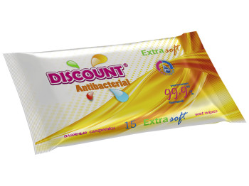 Влажные салфетки детские Discount Extra "С экстрактом календулы и витамин Е" антибактериальные 15шт