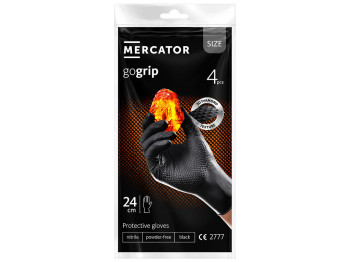 Рукавички нітрилові Mercator GoGrip, текстуровані, без пудри, чорні, розмір M, 4 шт