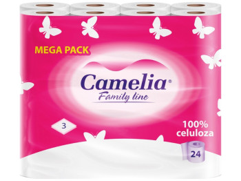 Бумага туалетная Camelia Family Line, 3 слоя, 24 рулона, 91 лист, 100% целлюлоза, цвет белый