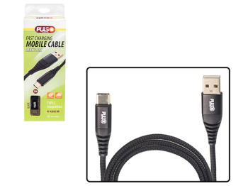Кабель Pulso CC-4202C BK, USB - Type C 3А, 2м, black (швидка зарядка/передача даних)