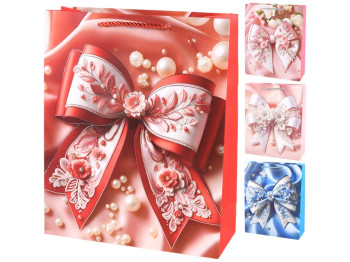 Пакет подарочный Bow, бумага, 26×32×10см, 4 дизайна (цена за 1шт)