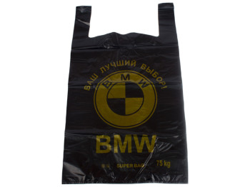 Кульок із ручками типу "майка" "Фаворит" BMW чорний 50 мікрон (25шт) 43x75см