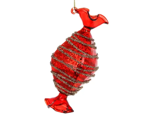 Елочная игрушка Конфета, стекло, красное античное, 7×7×14см