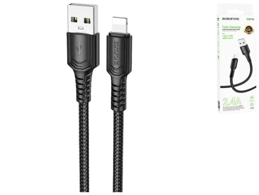 Кабель USB Borofone BX116 Lightning 2.4A, 1м, колір чорний