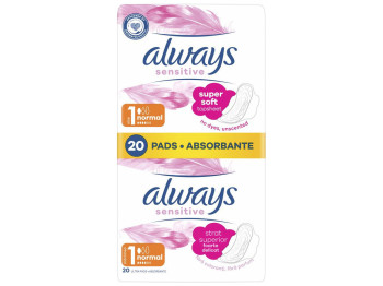 Прокладки Always Sensitive Normal Plus ультратонкі без аромату з крильцями, 4 шари, 20шт