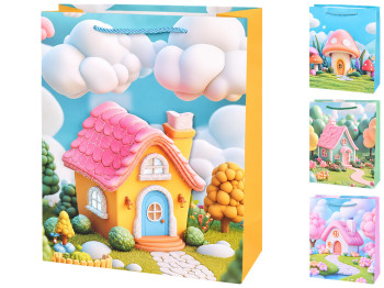 Пакет подарочный бумажный Fairytale house 3D, размер M, 26×32×10 см, 4 дизайна (цена за 1шт)