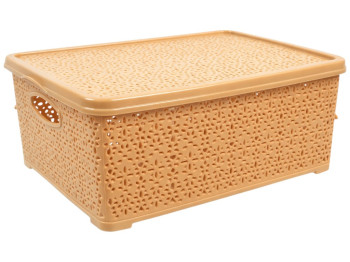 Кошик Basket Мереживо, з кришкою, пластик, 7л, 28×19×12,5см, колір бежевий