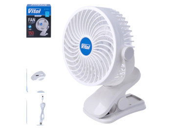 Вентилятор Vitol HF-361-5, 6,5Вт, живлення 5V USB, кріплення кліпсу, пластик, 15см, колір білий