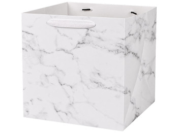 Пакет подарунковий паперовий Marble S з ручками, білий мармур, 20×20×20 см