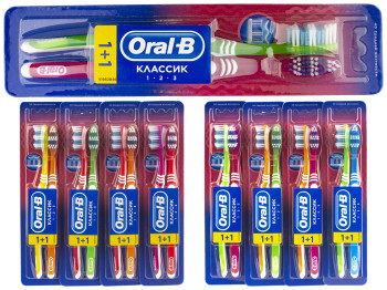 Зубная щетка Oral-B "1-2-3 Классик" 40 средняя жесткость 1+1шт Бонус!