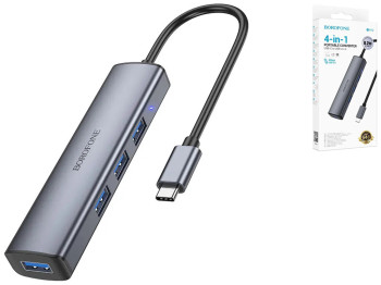 Хаб USB Borofone DH12 4-в-1 Type-C to USB3.0*4(L=0.2M) Колір Сiрий