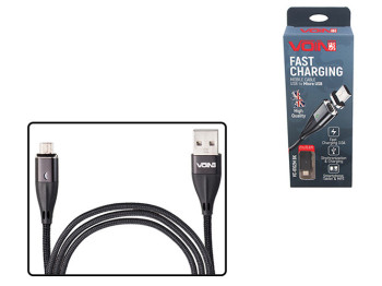 Кабель магнітний VOIN USB - Micro USB 3А, 2m, black (швидка зарядка/передача даних)
