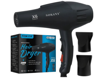 Фен для волосся Sokany X6, 2200Вт, з іонізацією, зі змінними насадками концентраторами, колір чорний