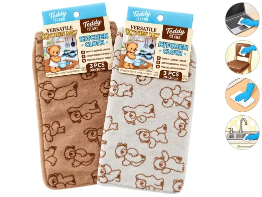 Ганчірка для прибирання Teddy Island з малюнком ведмедиків, 2 види, 30×30 см (ціна за 1шт)