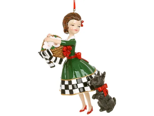Фигурка-подвеска Девушка с корзиной цветов, полистоун, 10,5×7,5×15,3 см