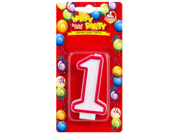 Свечка для торта Помічниця Happy Party Розовая глазурь цифра 1, 7,5 см