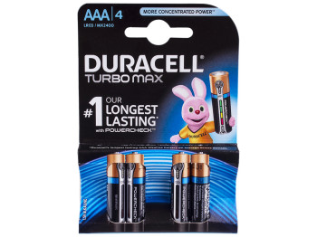 Батарейка алкалінова Duracell Turbo Max, 1.5V, AAA, LR03 (ціна за блістер 4шт)