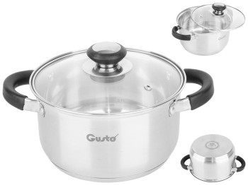 Каструля з кришкою GUSTO PRETO силіконові ручки, капсульне дно, нерж. сталь 2,3л D18см GT-1104-18