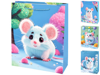 Пакет подарунковий паперовий Hamster 3D, розмір M, 26×32×10 см, 4 дизайни (ціна за 1шт)