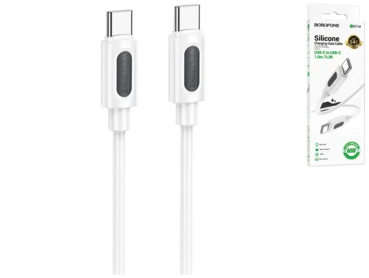 Кабель USB Borofone BX114 Silicone Type-C to Type-C 60W, 1м, колір бiлий