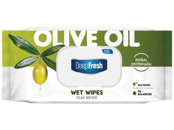 Серветки вологі DeepFresh Green Nature Olive Oil, з екстрактом оливкової олії, 10x18,5x8см, 120шт
