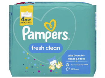 Дитячі вологі серветки Pampers Fresh Clean, 4 х 52шт (208 шт)
