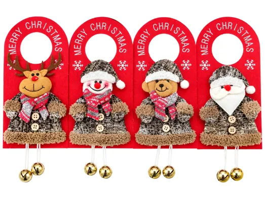 Подвеска новогодняя на дверь, текстильная, с колокольчиками, 30×11,5 см, 4 дизайна (цена за 1шт)
