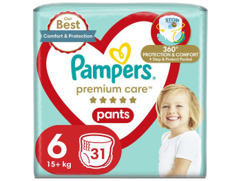 Підгузки-трусики Pampers Premium Care Pants, одноразові, розмір 6, 15+ кг, 31шт