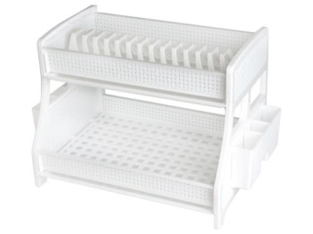 Сушилка для посуды R plastic, двухъярусная с 2-мя поддонами, белая, 33002