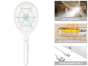 Електрична мухобійка Winning Star, з LED-підсвіткою, акумуляторна, 19,4×47,5 см