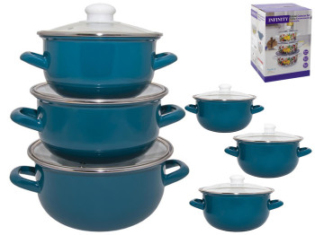Набір каструль емальованих з кришкою Infinity Blue 3 пр. (1,5л, 2,3л, 2,9л) P552 86590 88659