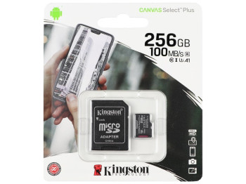 Карта Пам'яті Kingston Canvas Select Plus microSDXC (UHS-1) 256gb 10 Class & Adapter Чорний