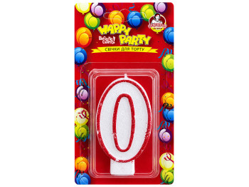 Свечка для торта Помічниця Happy Party Розовая глазурь цифра 0, 7,5 см