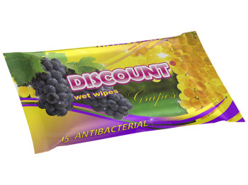 Влажные салфетки "Discount" "С ароматом винограда" антибактериальные 15 шт