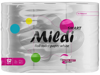 Бумага туалетная Mildi Smart двухслойная, белая (12рул в упаковке)