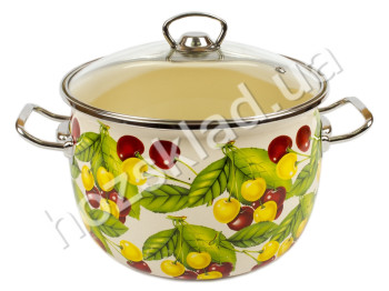 Кастрюля Idilia сферическая с стеклянной крышкой "Вкусняшка" на бежевом 5л
