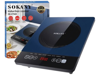 Плита індукційна Sokany, 2200Вт, сенсорне керування, склокераміка, 35×28×8,5см, колір синій