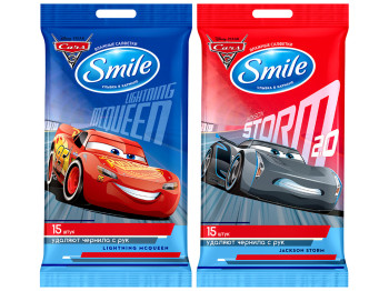 Влажные салфетки детские Smile "Тачки 3" микс 15шт