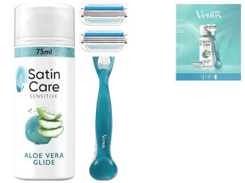 Набір подарунковий Gillette Venus Smooth, жіночий, верстат + 2 касети + гель Satin Care Aloe Vera, 3