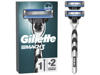 Бритва для гоління Gillette Mach3, з 2 змінними касетами, 3 леза, нержавіюча сталь, колір чорний