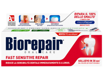 Зубна паста Biorepair Fast Sensitive Repair для чутливих зубів без фтору, 75 мл