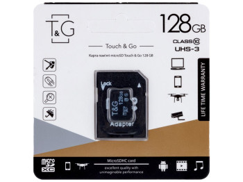 Карта Пам'яті  T&G MicroSDXC 128gb UHS-3 10 Class & Adapter Колір Чорний