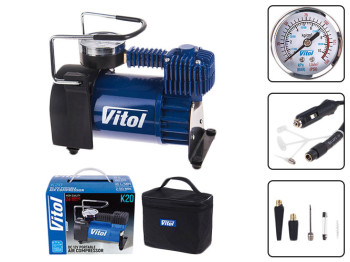 Компресор Vitol K-20 з прикурювачем (100psi, 12Amp, 35л)
