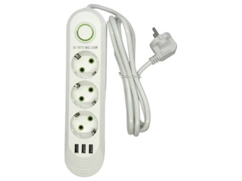 Удлинитель, 3м (3р 3USB с выключателем) 29х13х4,5см
