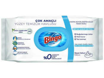 Серветки вологі Bingo Pratik, універсальні, з білим милом, оцтом, содою та розмарином, 96шт