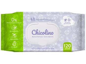 Серветки вологі з перших днів життя Chicolino, гіпоалергенні, без спирту, з клапаном, 120шт