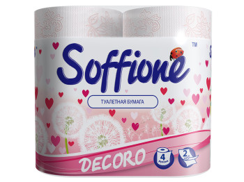 Папір туалетний Soffione "Decoro" біло-рожевий двошаровий (ціна за упаковку 4 рулони)